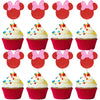 Arthsdite 24Pcs Mouse Inspired Cupcake Toppers with Pink Bow Red Glitter Mouse Cake Decorations for Baby Shower Wedding Kids Bir