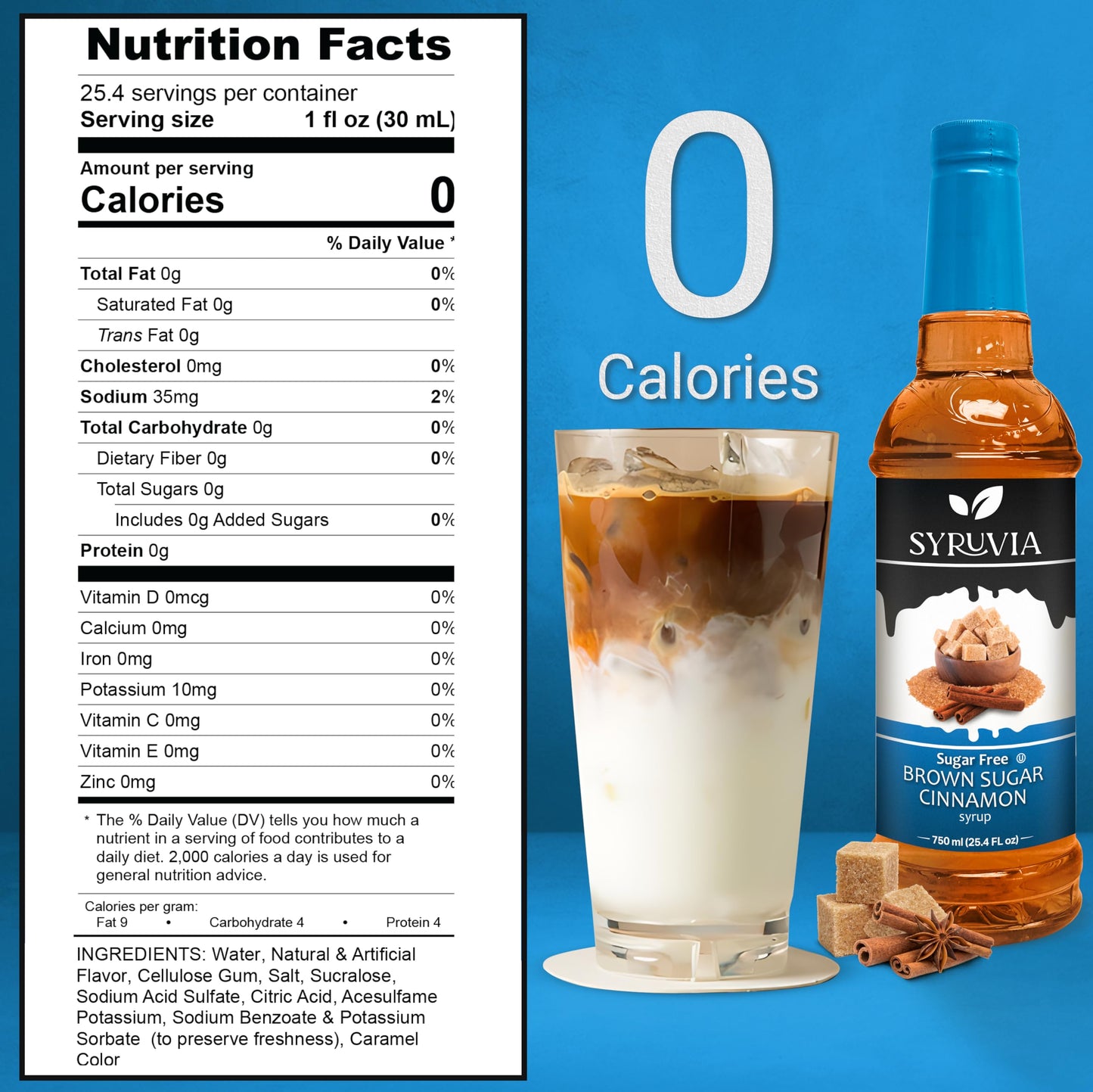Syruvia Sugar-Free Brown Sugar Cinnamon Coffee Flavoring Syrup 25.4Oz - 0 Calories, Kosher, And Gluten-Free. Perfect For Drinks,