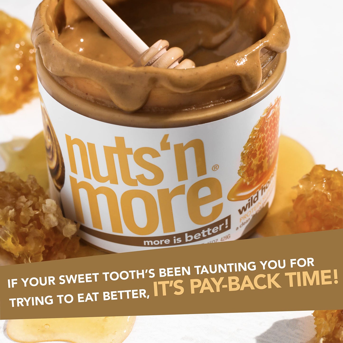 Nuts N More Wild Honey Peanut Butter Spread, All Natural Keto Snack, Low Carb, Low Sugar, Gluten Free, Non-Gmo, High Protein Fla