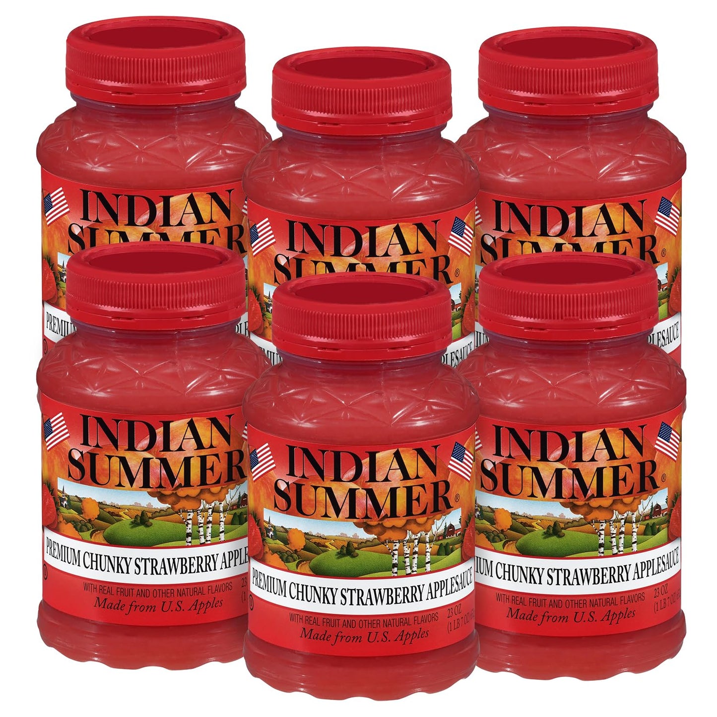 Indian Summer Strawberry Applesauce, Chunky Applesauce, 23 Ounce (Pack of 6)
