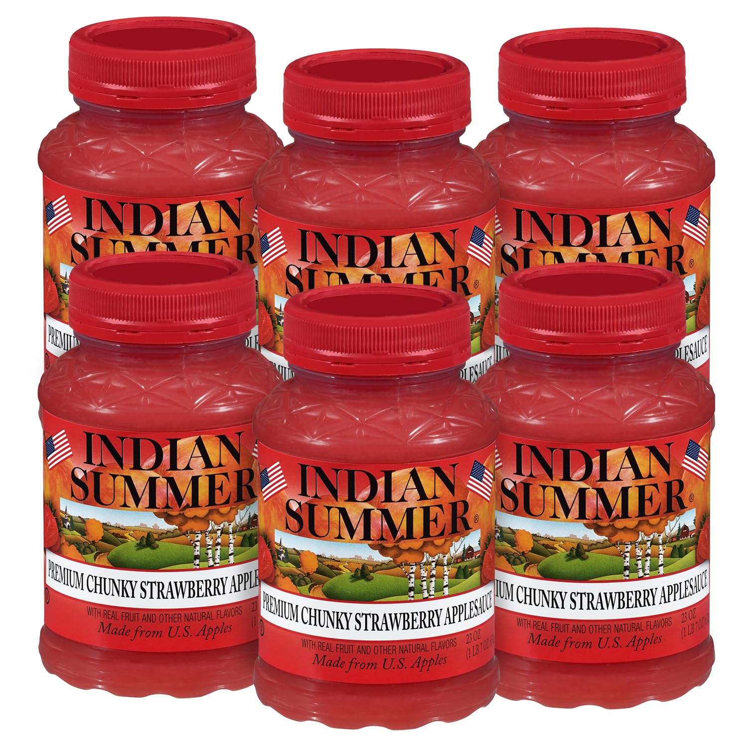Indian Summer Strawberry Applesauce, Chunky Applesauce, 23 Ounce (Pack of 6)