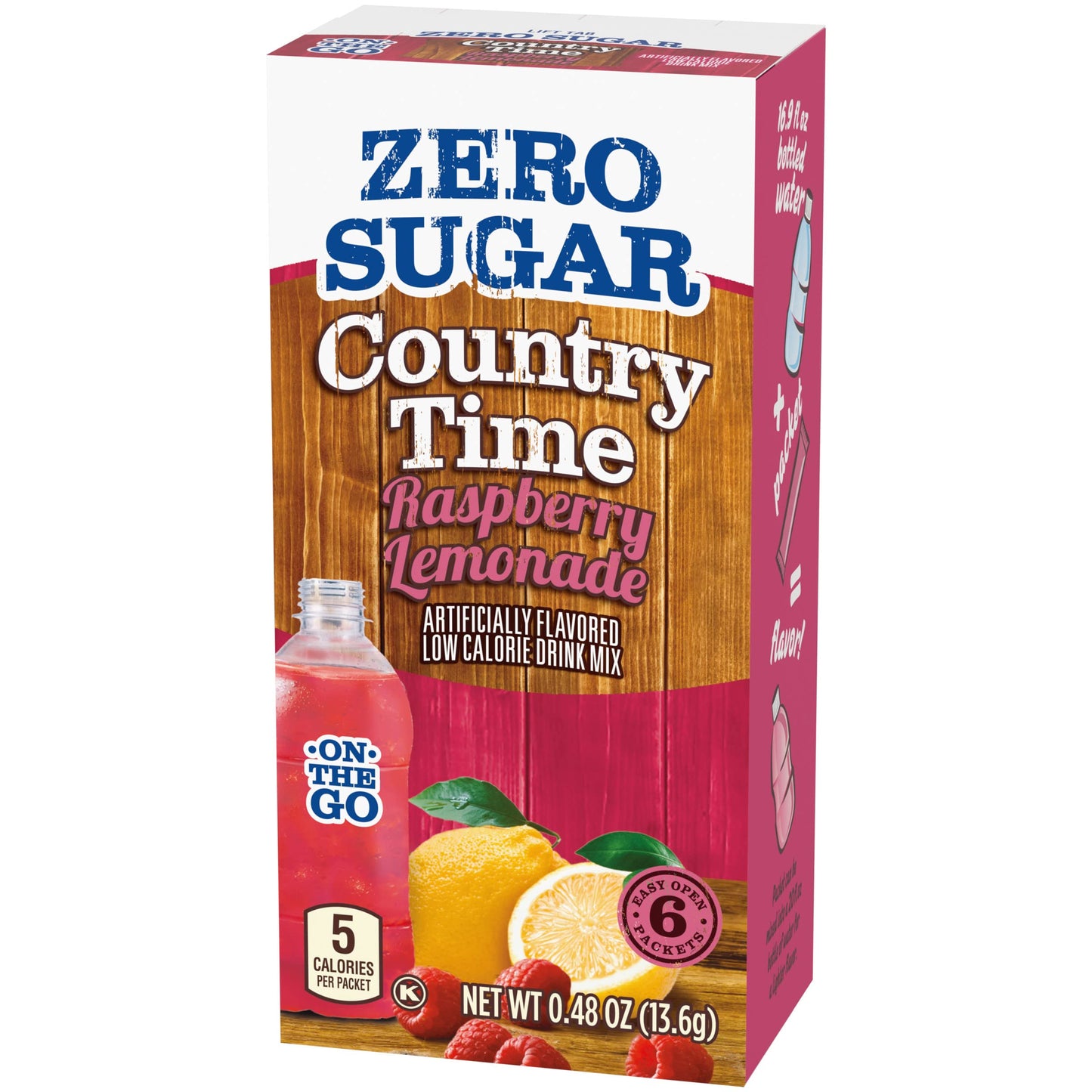 Country Time Zero Sugar Raspberry Lemonade Powdered Drink Mix, 6 Ct On-The-Go Packets, 8 Per Case