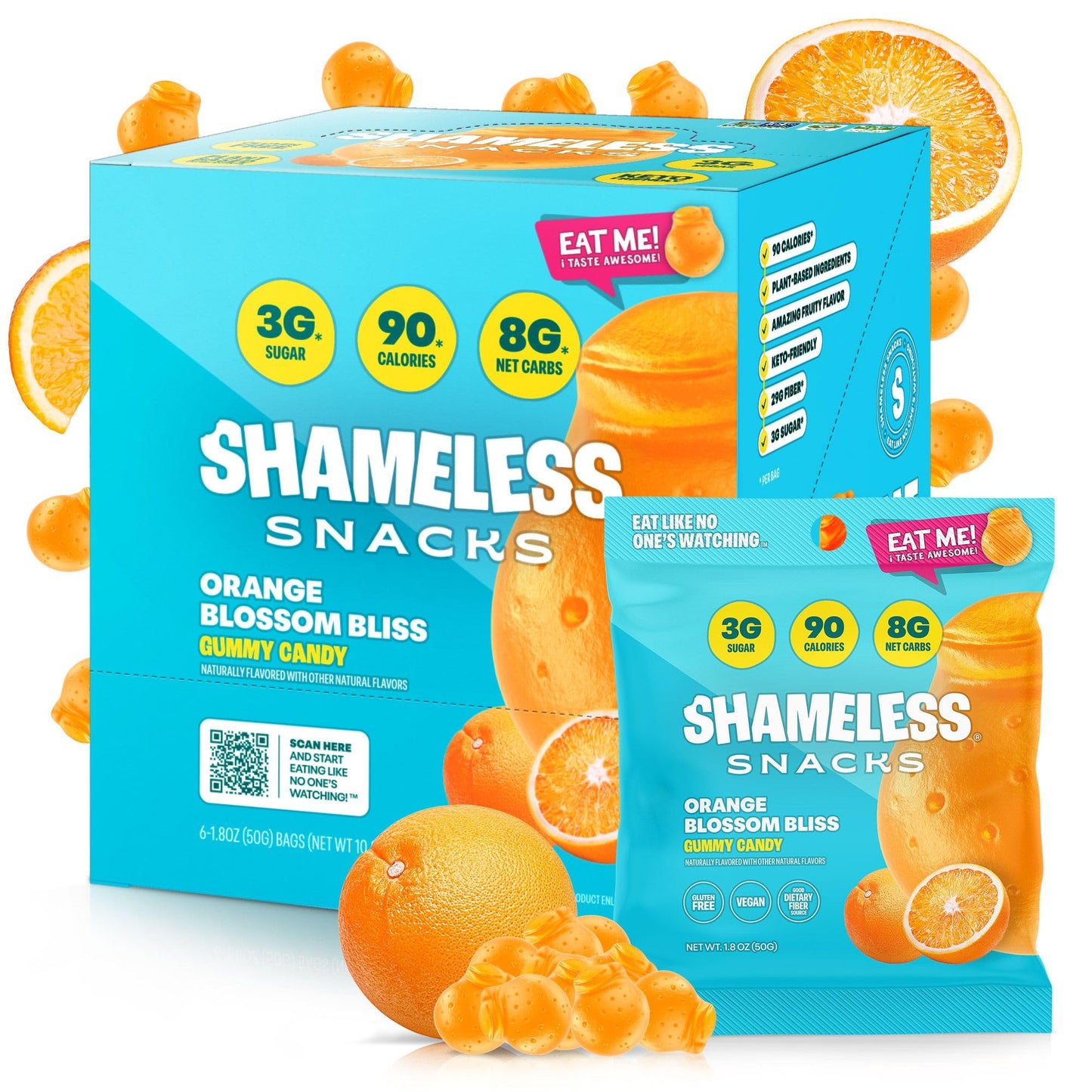 Shameless Snacks Orange Blossom Gummy Candy | Keto Candy with Low Sugar & Low Calorie | Healthy Vegan Snacks for Kids & Adults