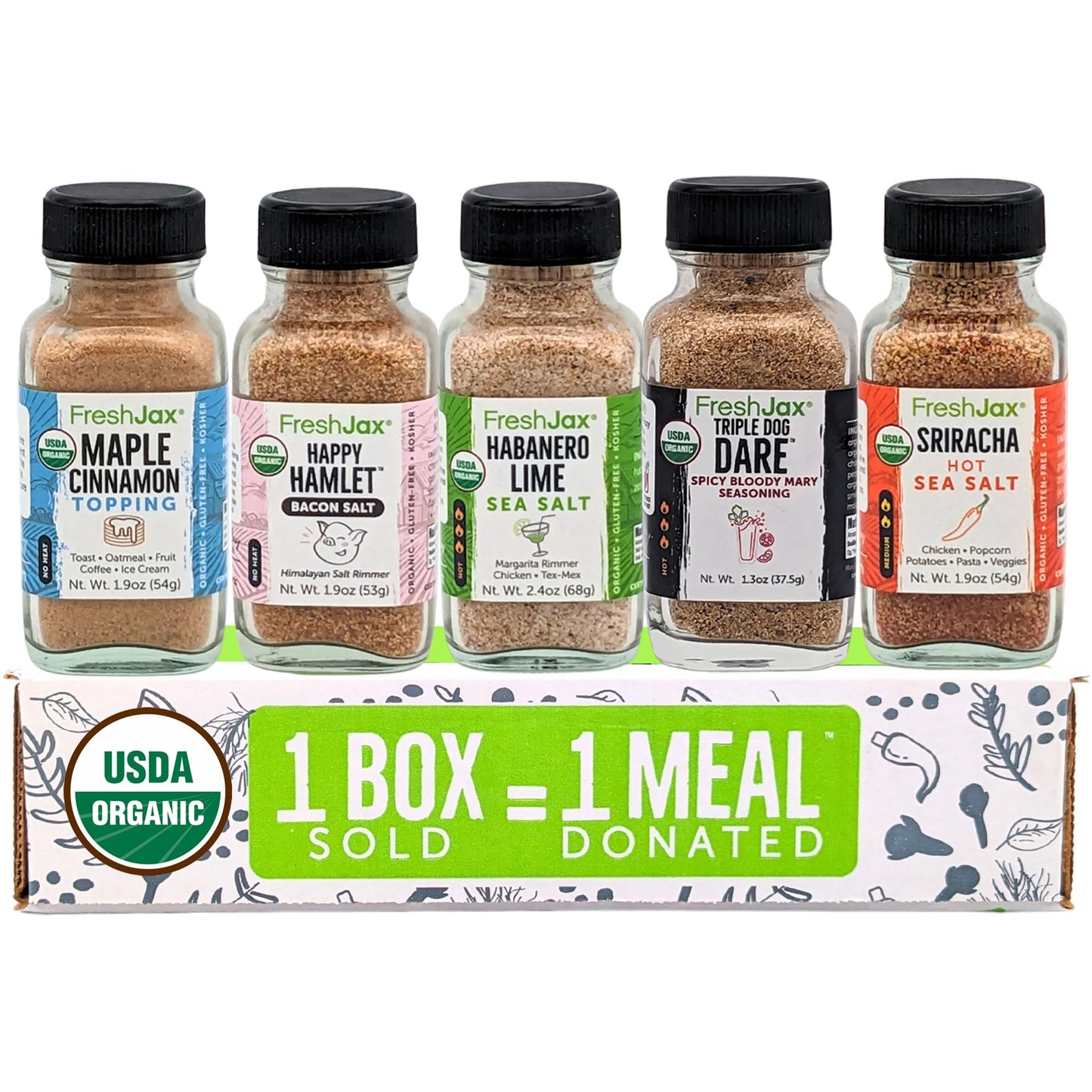 Freshjax Organic Cocktail Seasoning Gift Set – 5 Spice Samplers For Mocktails, Drinks & Grilling – Non-Gmo, Gluten-Free, Keto – Gourmet Spice Gift Box For Men, Bartenders & Home Entertaining