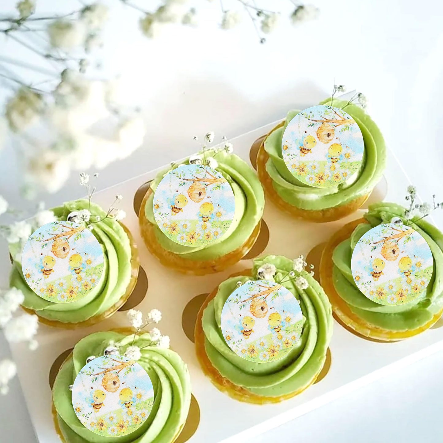 Cyodoos 40 Pcs Edible Bee Cupcake Toppers Wafer Paper Bee Party Decorations For Kids Girls Birthday Baby Shower Honey Bee Themed