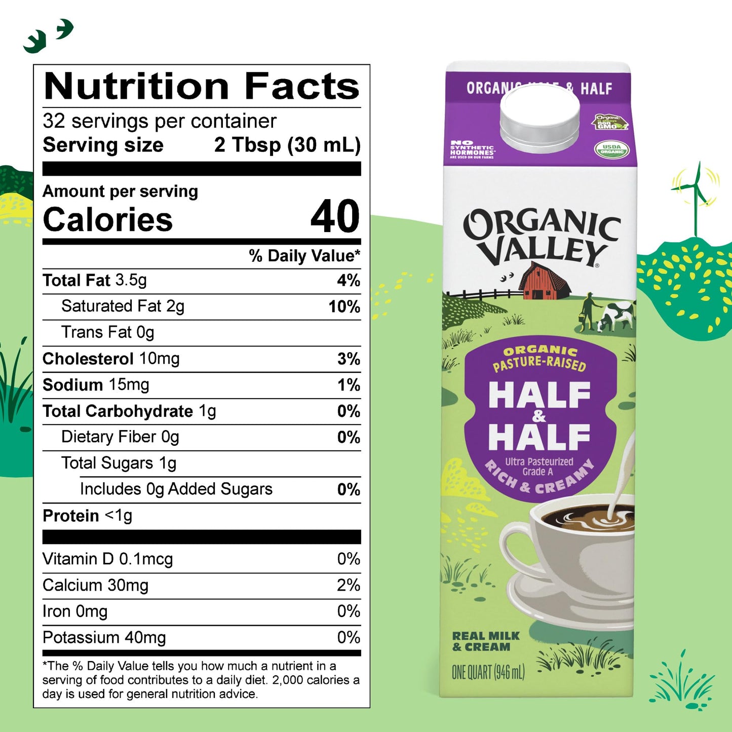 Organic Valley Ultra Pasteurized Organic half & half, 32 Fl Oz