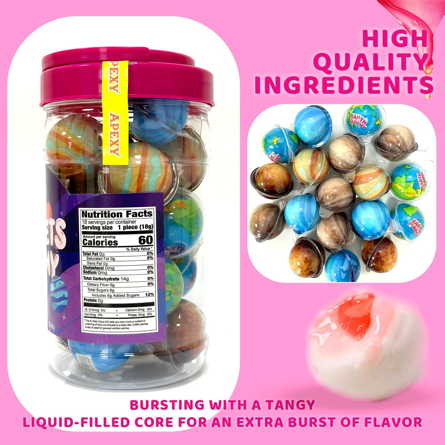 Apexy Mixed Planets Gummy Candy With Fruity Liquid Center Fat Free Fun & Delicious Space- Themed Treats Great For Halloween, Birthday, Trick Or Treat, Party 11.42Oz