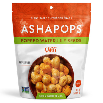 AshaPops Chili Flavored Popped Water Lily Seeds - Gluten-Free, Vegan, Paleo, Nut-Free, Corn-Free, Soy-Free, Non-GMO, Delicious P
