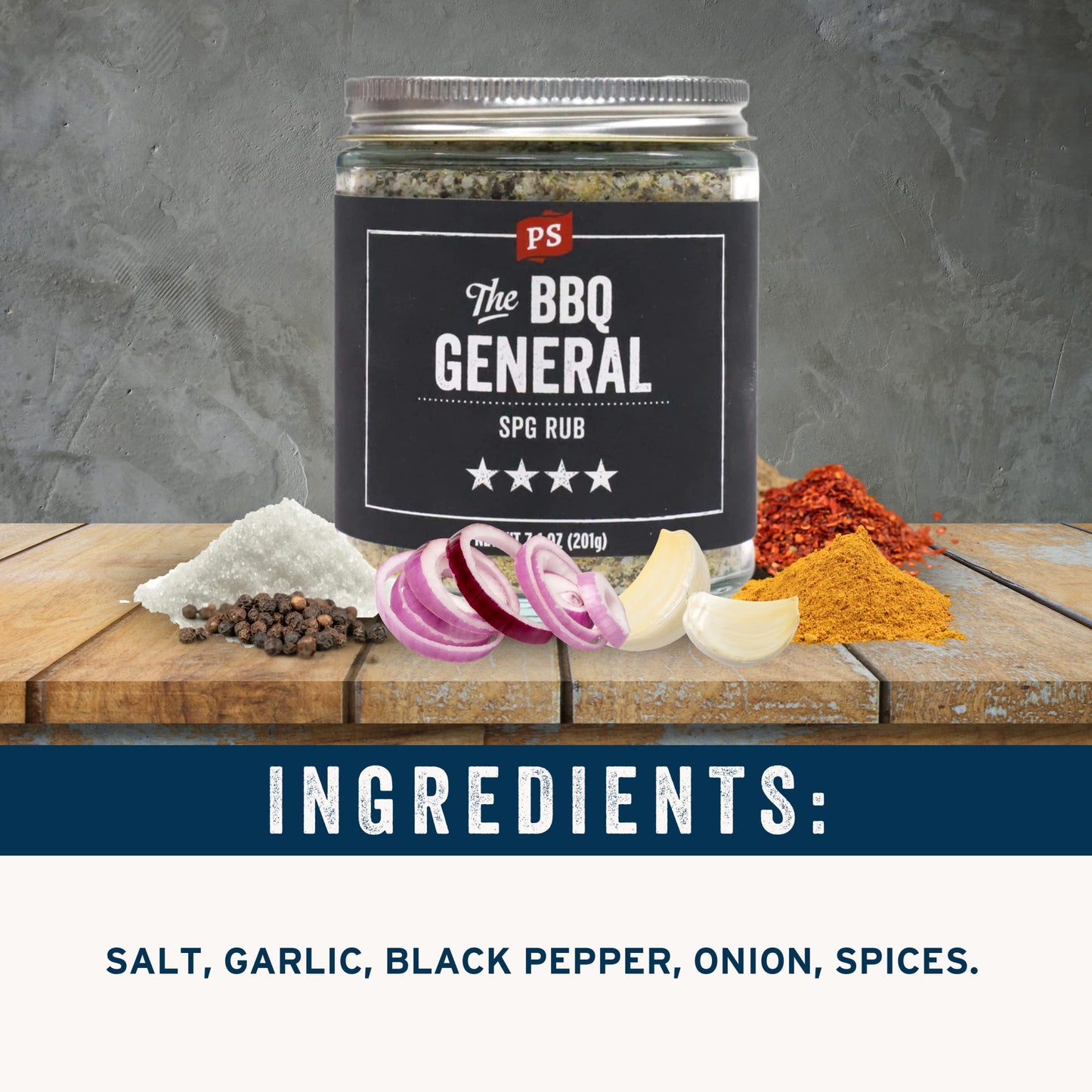 Ps Seasoning The Bbq General - Spg Seasoning, All-Purpose Bbq Seasoning And Rubs For Smoky Aroma And Grilling - Classic Spg Spice Blend And Multi-Purpose Dry Rub For Steaks, Pork, Chicken, Beef Brisket