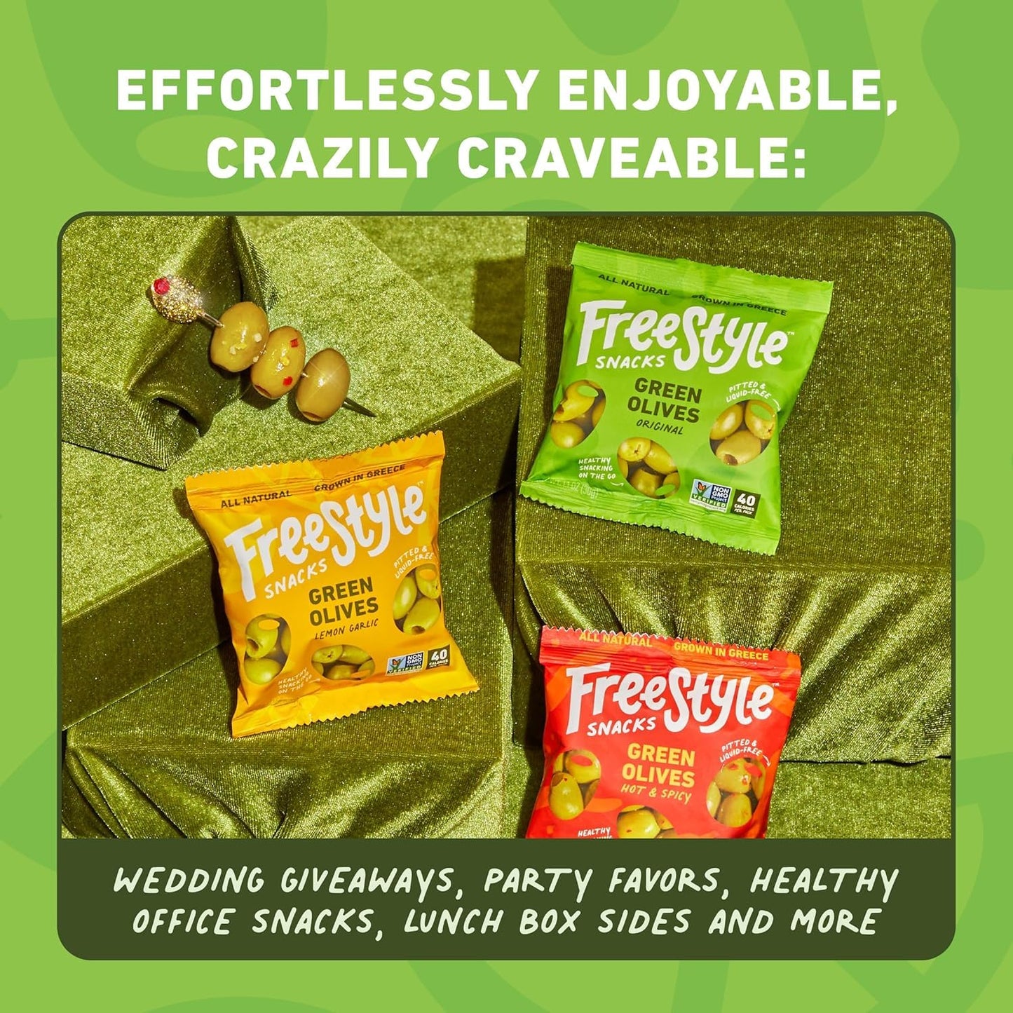 Freestyle Snacks Olive Snack Packs - Bulk Party Pack - Fresh Pitted, Jumbo Kalamata Olives, Grown In Greece, All Natural, Non-Gm