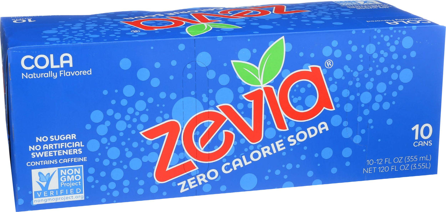 Zevia Zero Calorie Soda, Cola Flavor, 12 Fl Oz (Pack of 10)