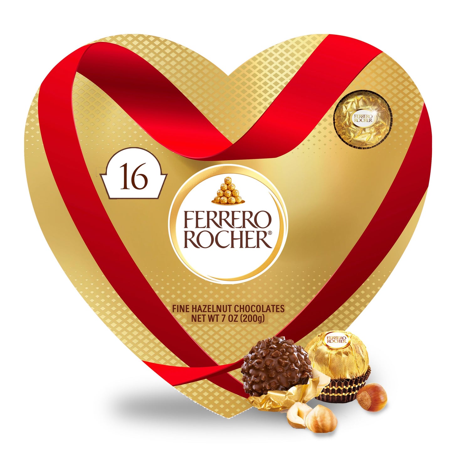 Ferrero Rocher Fine Hazelnut Chocolates  Valentines Day Heart Gift Box  16 Piece Top-Grade Chocolate For Gifting  7 Oz