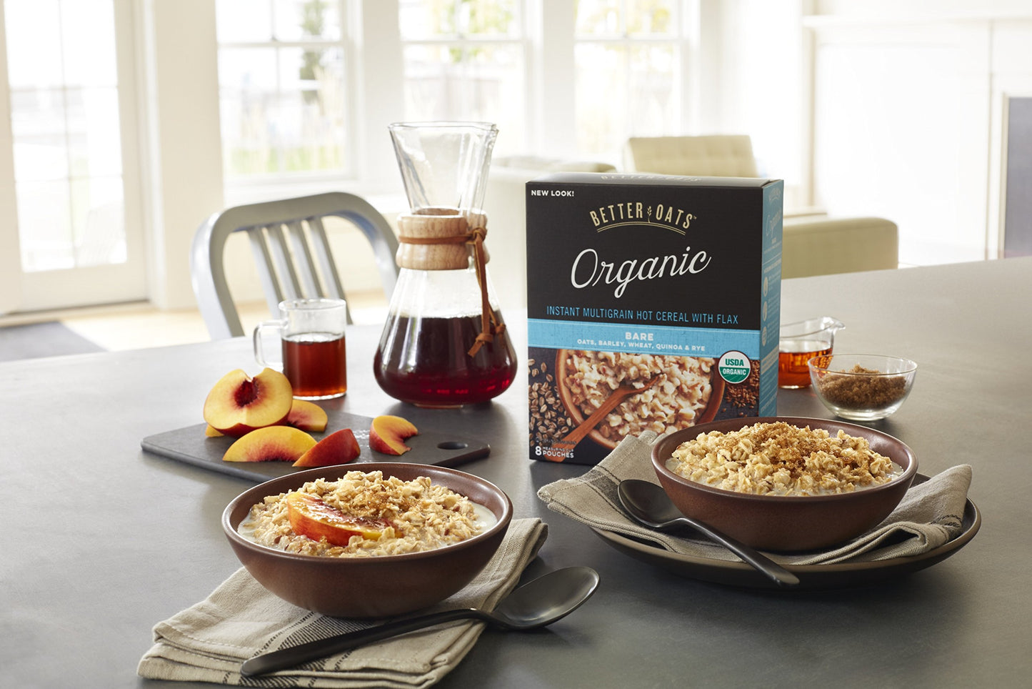 Better Oats Organic Bare Instant Multigrain Hot cereal with Flax 8 ct Box