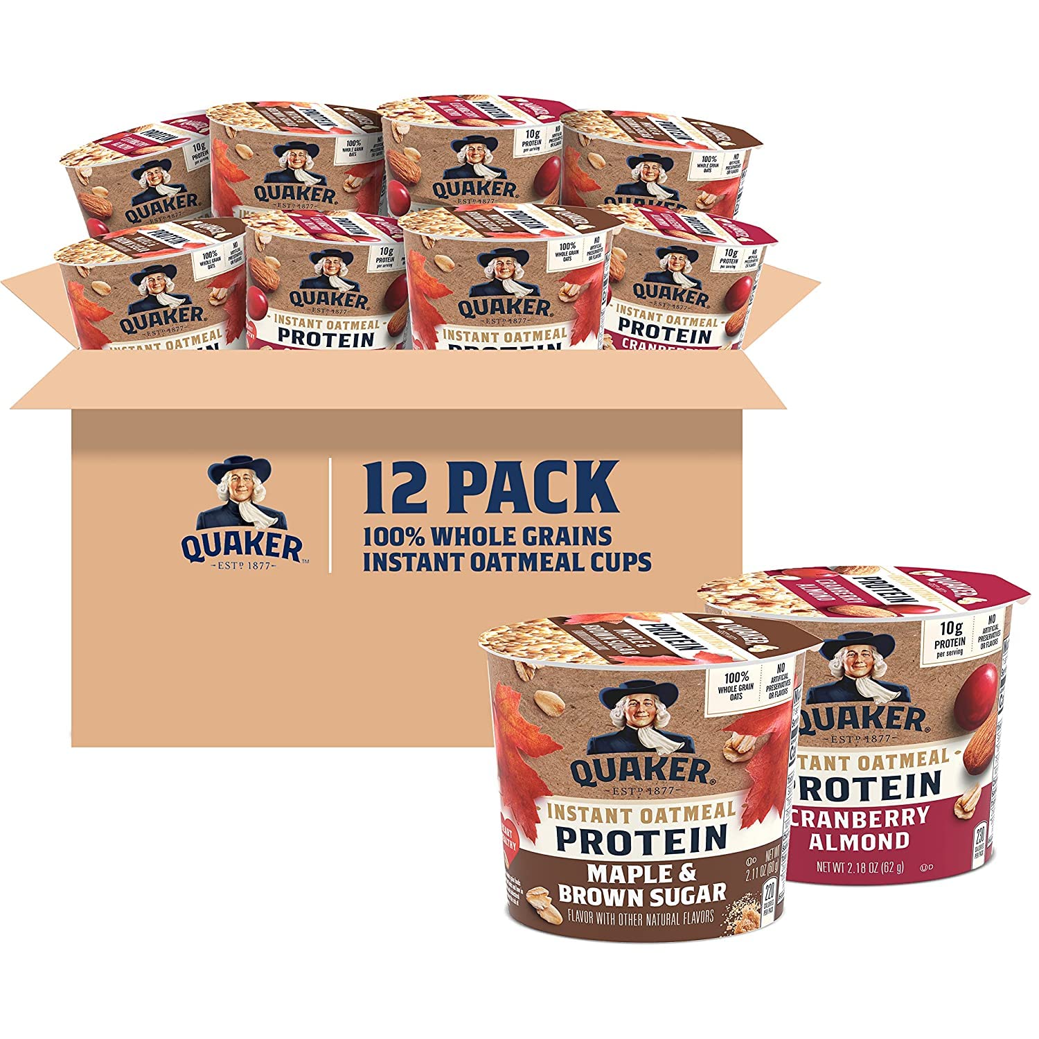 Quaker Instant Oatmeal Express Cups, 10g Protein, 2 Flavor Variety Pack, 2.11 Ounce (Pack of 12)
