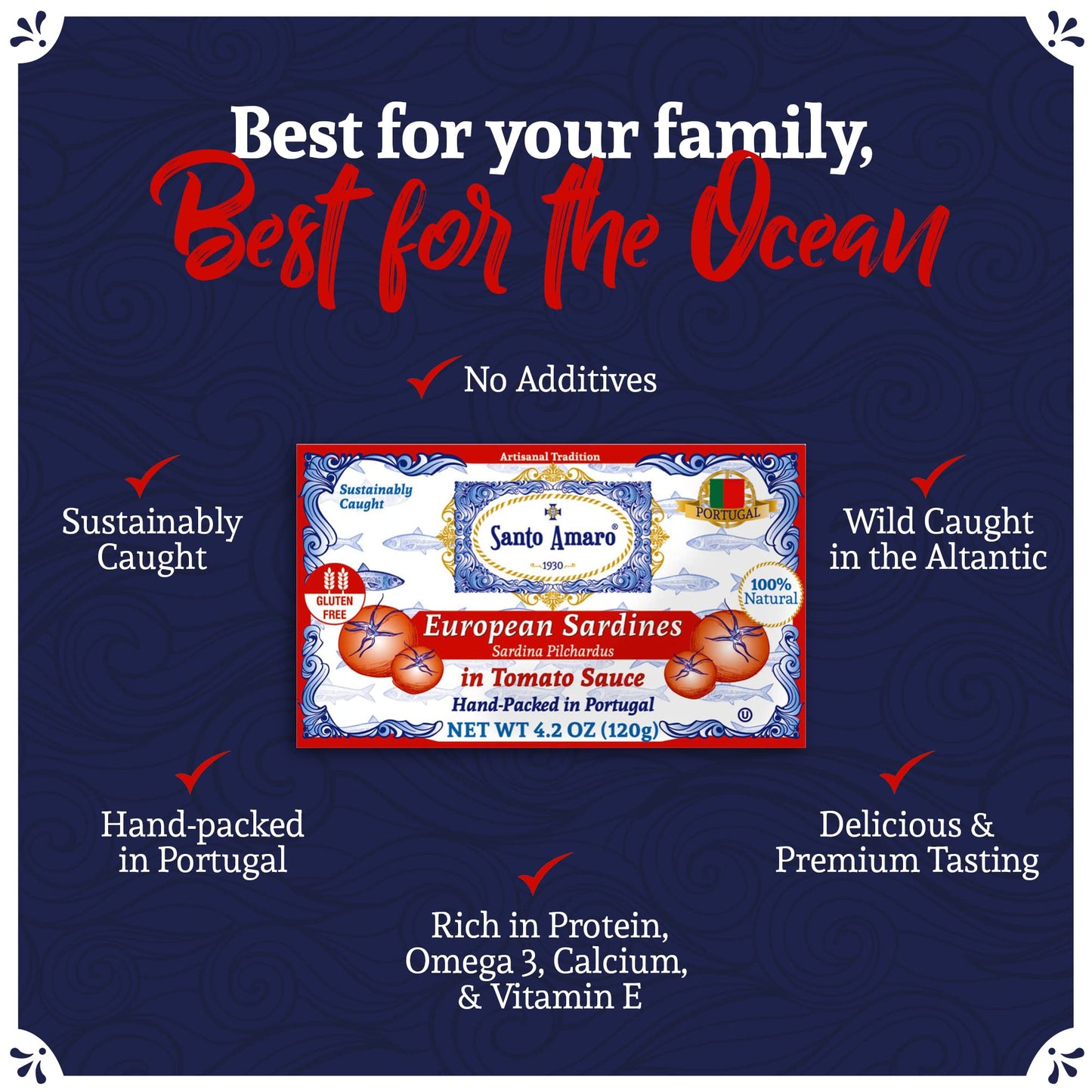 Santo Amaro Authentic European Sardines in Tomato Sauce, 4.23 oz (Pack of 3), Wild Caught, 23g Protein, Paleo, from Portugal