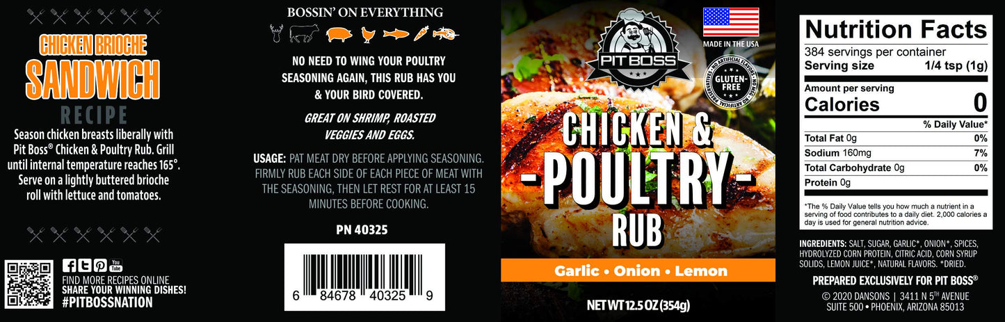 Pit Boss 40325 Chicken & Poultry Rub Grill Spices, 12.5 Ounce (Pack Of 1), Multicolored