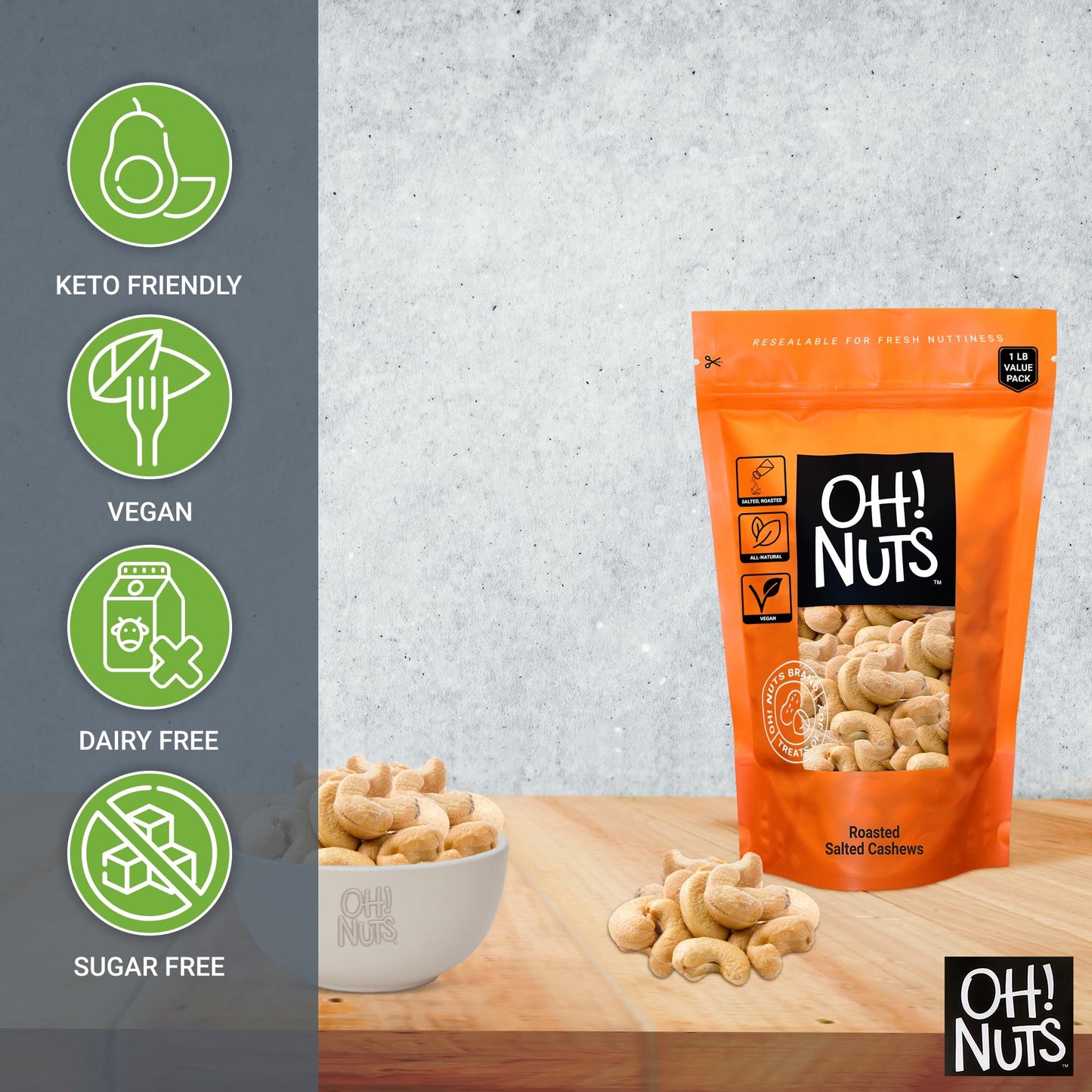 Cashews Roasted Salted | 1 Lb | Oven Dry Roasted Cashews | Packed In New York Zip-Seal Bag For Exceptional Freshness By Oh Nuts