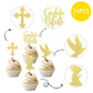 ZHUOWEISM Cupcake Toppers 24 PCS Gold Glitter Dove Baptism Picks Small Bamboo Design 1