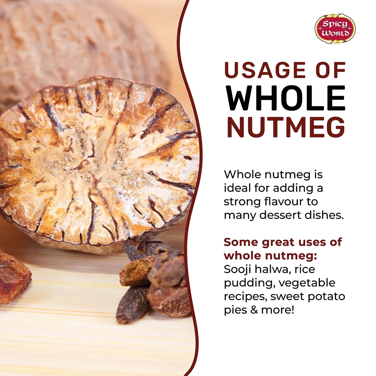 Spicy World Whole Nutmeg 12 Ounce Bag - 60+ Pieces! - Pure  Non-GMO  All Natural  Vegan