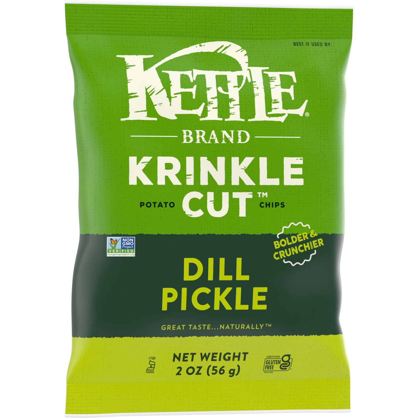 Kettle Brand Potato Chips, Krinkle Cut, Dill Pickle Kettle Chips, Snack Bag 2 Oz (Pack of 6)