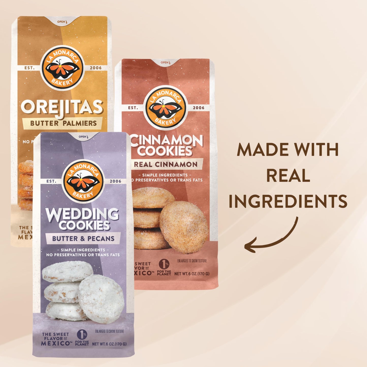 Mexican Cookie Variety Pack (Pack Of 3), Cinnamon Cookies, Mexican Wedding Cookies, Orejitas By La Monarca Bakery
