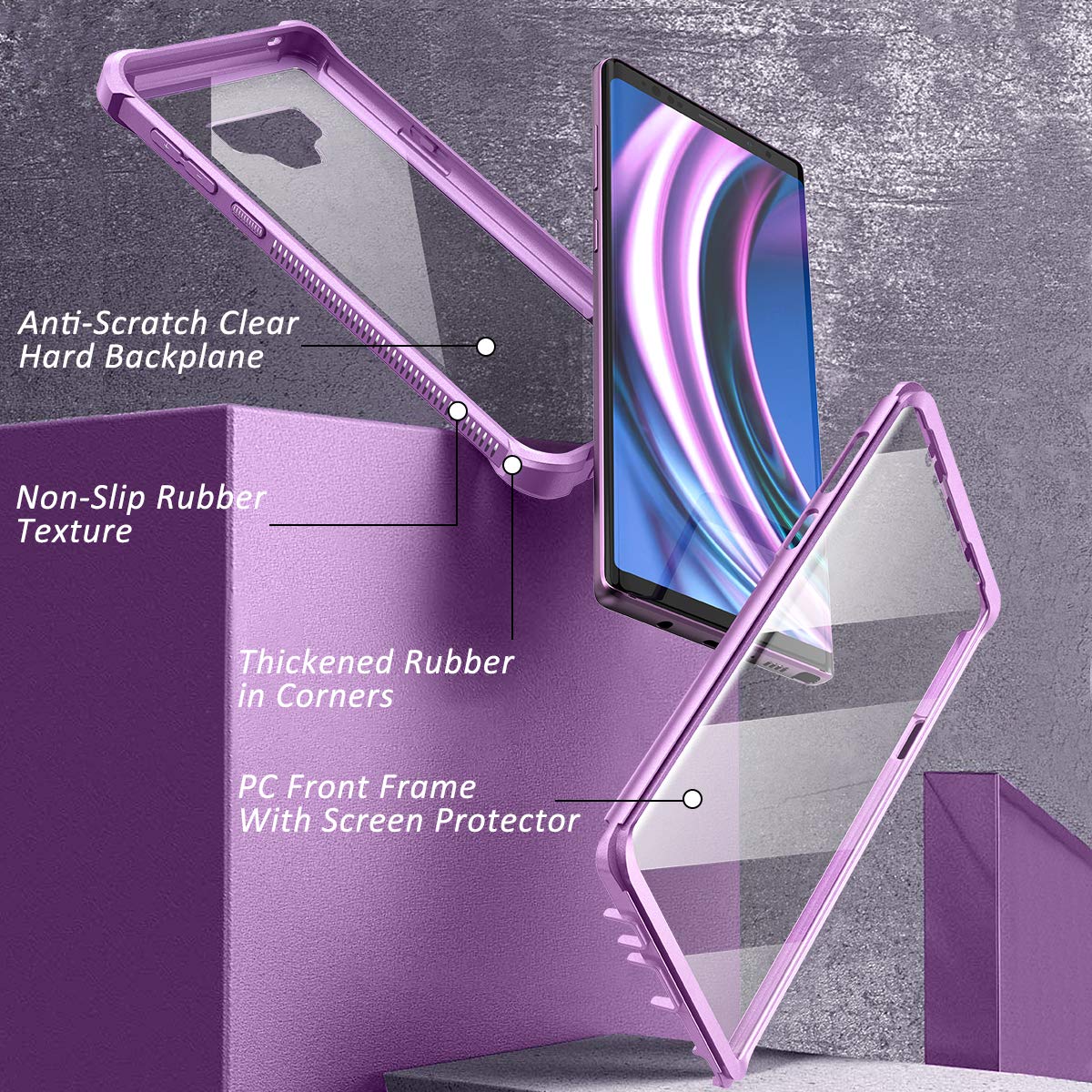 Dexnor Galaxy Note 9 Case With Screen Protector Clear Military Grade Rugged 360 Full Body Protective Shockproof Hard Back Cover