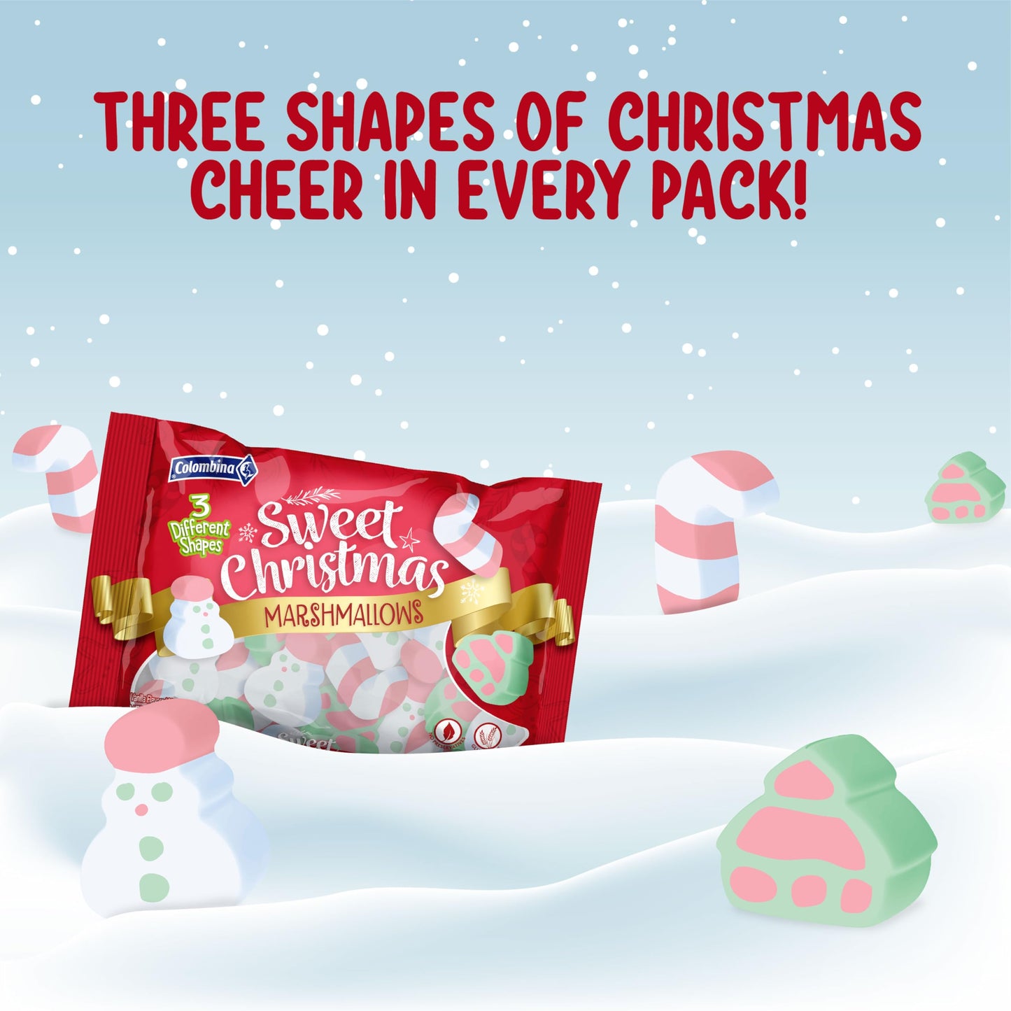 Colombina Sweet Christmas Marshmallows, Assorted Vanilla Bean, 5.1oz, Pack of 1