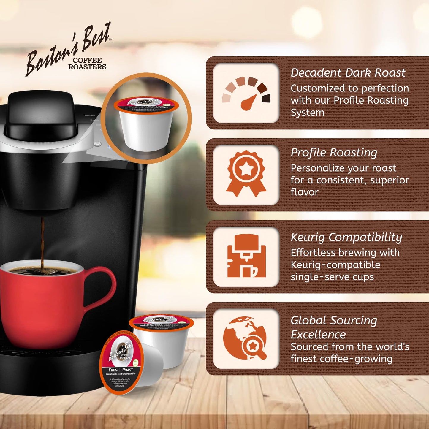 Bostons Best Coffee French Roast - Rich & Bold, Compatible with Keurig, 12 Single Serve Cups, 1 Count
