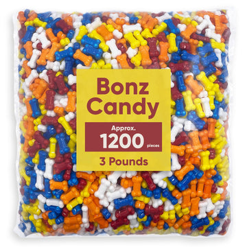 Bone Shaped Bonz Candy - Approx 1200 Bone Candy For Kids - 3 Pound Of Bulk Vending Candy - Dog Bonz Candy