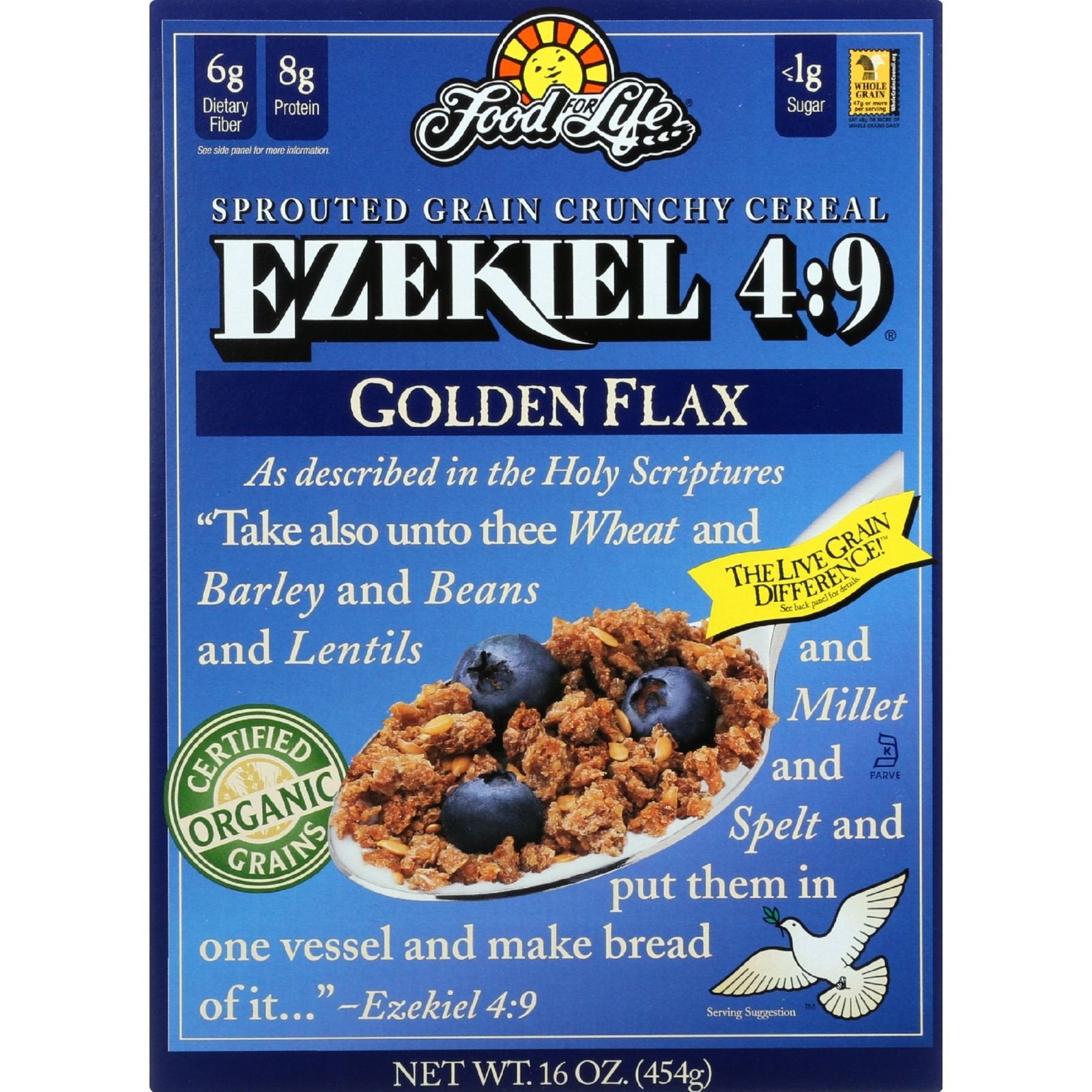 Food For Life Ezekiel 4:9 Sprouted Crunchy Cereal, Golden Flax, Vegan Friendly, Kosher, USDA Certified Organic, Non-GMO, 16 Ounc