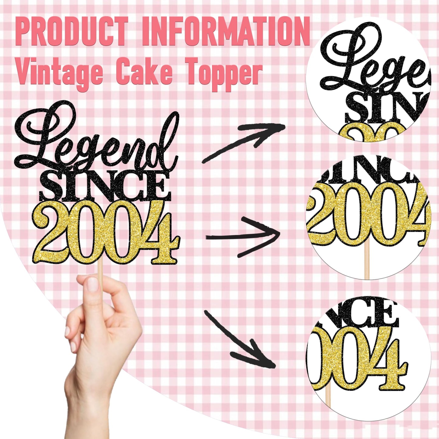 Rssta i Cake Topper, Glitter 21st Birthday Decoration, Black Gold, 1 Pack