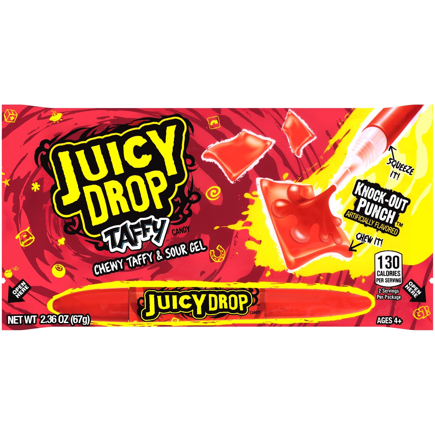 Juicy Drop Taffy Variety Pack, Assorted Flavors Sweet Chewy Candy with Sour Gel Pen, 2.36 Oz, 16 Count