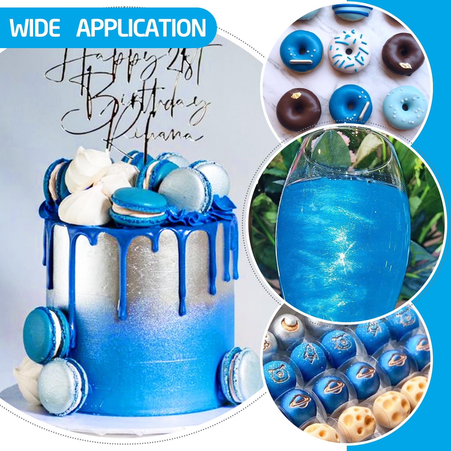 DecorRom Edible Glitter Spray - 3/4oz Luster Dust, Food Grade Shimmer Powder for Cake Decorating, Cocktails, Blue