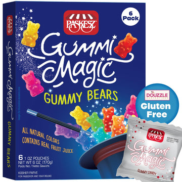 DOUzzle Gluten Free Gummi Magic, Gummy Bears (6 Count, Pack of 1) Non Gebrokts Kosher for Passover Food Snacks - All Natural Col