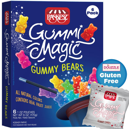 DOUzzle Gluten Free Gummi Magic, Gummy Bears (6 Count, Pack of 1) Non Gebrokts Kosher for Passover Food Snacks - All Natural Col