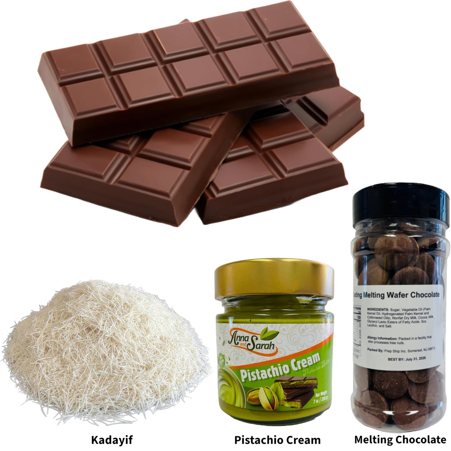 Premium 500Gr Dried & Shredded Kadayif+200Gr Pistachios Cream +280Gr Melting Chocolate, 3 Items For Dubai Chocolate, (Kataifi) F