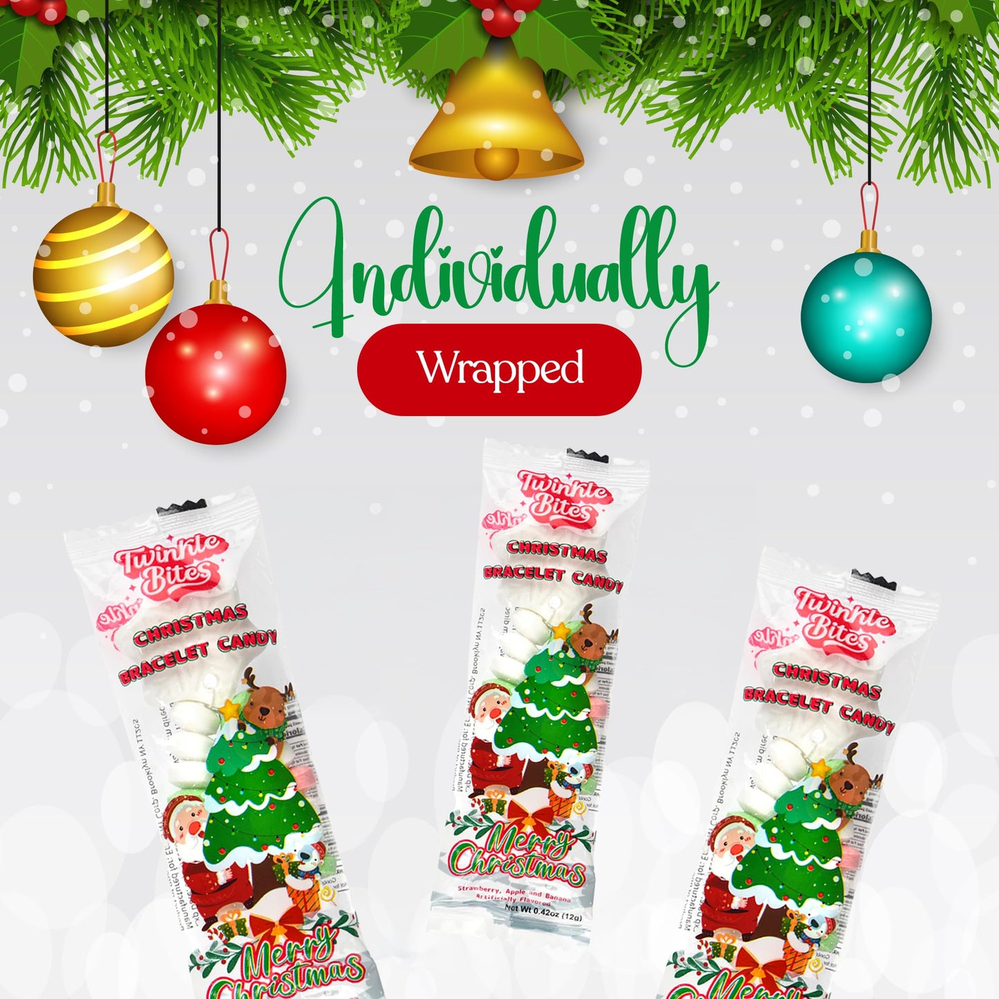 30 Pack Christmas Candy Bracelets - Individually Wrapped Holiday Themed Designs & Delicious Flavor -Bulk Christmas Candy Use For Stocking Stuffers  Party Favor  Classroom & Office