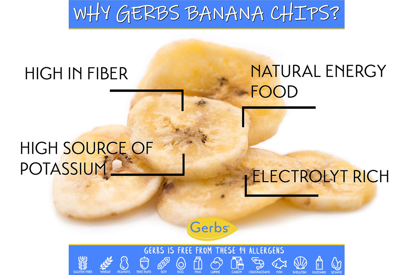 Gerbs Unsweetened Banana Chips 14 oz. | Unsulfured, No Additives, Resealable Bag | Naturally Crisp & Mildly Sweet | Top 14 Aller