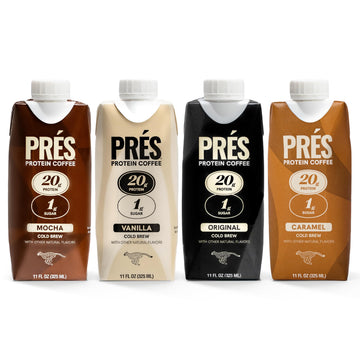 PRES Protein Coffee, Variety, High Protein, Real Cold Brew, 20g Protein, 1g Sugar, 100 Calories, No Added Sugar, Coffee, Protein