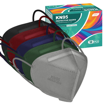 Xdx Kn95 Face Masks, 50 Pack Individually Wrapped Multicolor Face Masks For Men And Women, 5 Layers Breathable Masks Disposable,