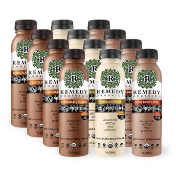 Remedy Organics Protein Power 12-Pack | Plant Based Mct Oil Protein Shakes, Ready To Drink | Usda Organic, Vegan, Gluten Free, Dairy Free, Soy Free | 4 Chocolate Fudge, 4 Cold Brew Latte, 4 Vanilla Dream