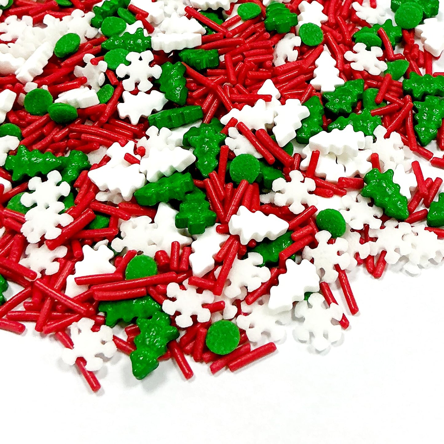 Homipooty Christmas Tree Sprinkles For Cake Decorating 100G/3.5Oz Mix Of Red And Green Holiday Sprinkles With White Snowflakes Jimmies For Cupcake Toppers Cookie Ice Cream Decorations Celebrations