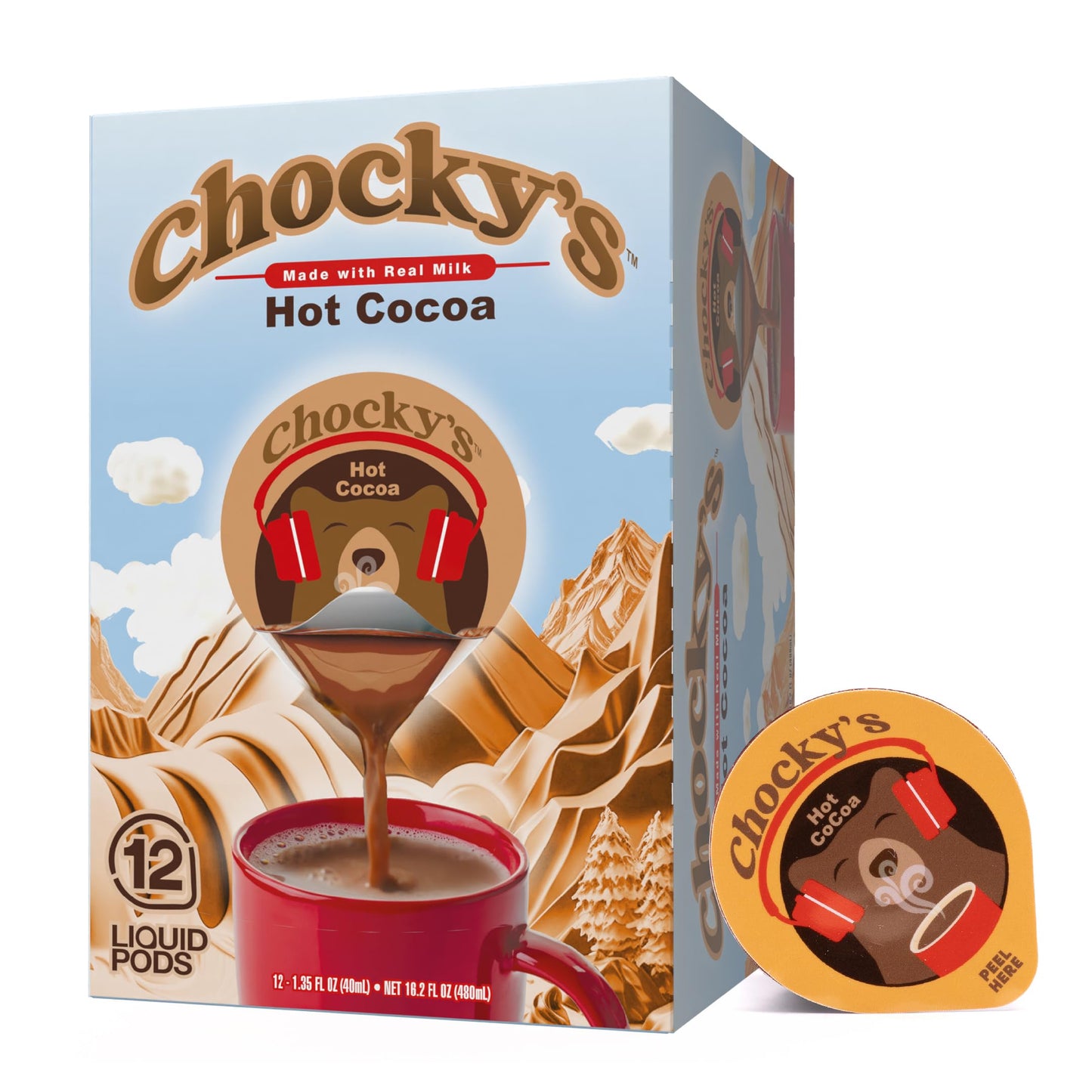Chockys by Java House Single-Serve Hot Chocolate Pods - Peel and Pour Liquid Concentrate - Hot Chocolate - 12 Count