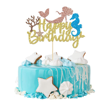 Festiko1Pcs Glitter Mermaid Cake Topper Mermaid Theme Birthday Cake Decorations For Mermaid Theme Party 1St Girls Birthday Merma