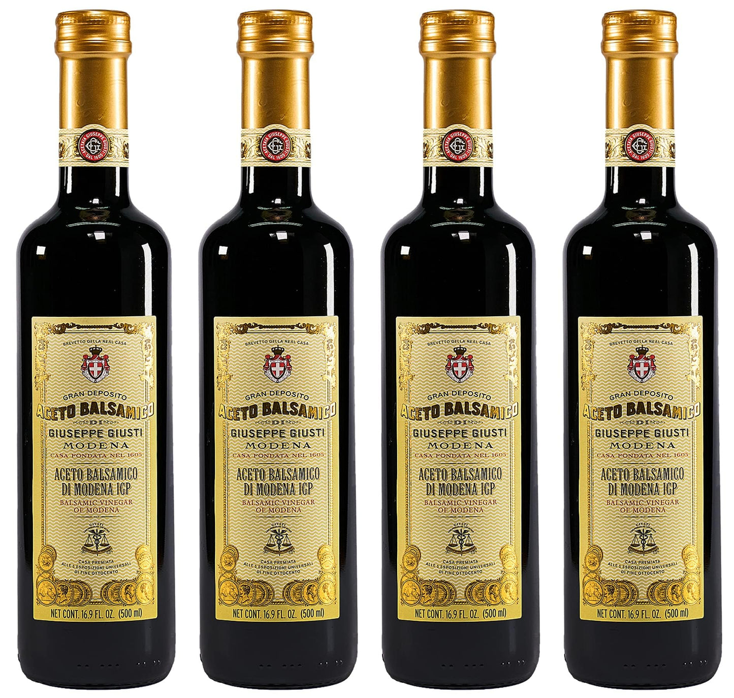 Giusti Balsamic Vinegar of Modena IGP - Authentic Italian Aceto Balsamico di Modena IGP  Made in Italy  Perfect for Marinades  Vinaigrettes & Sauces - 16.9 fl oz (500 ml) - Pack of 4