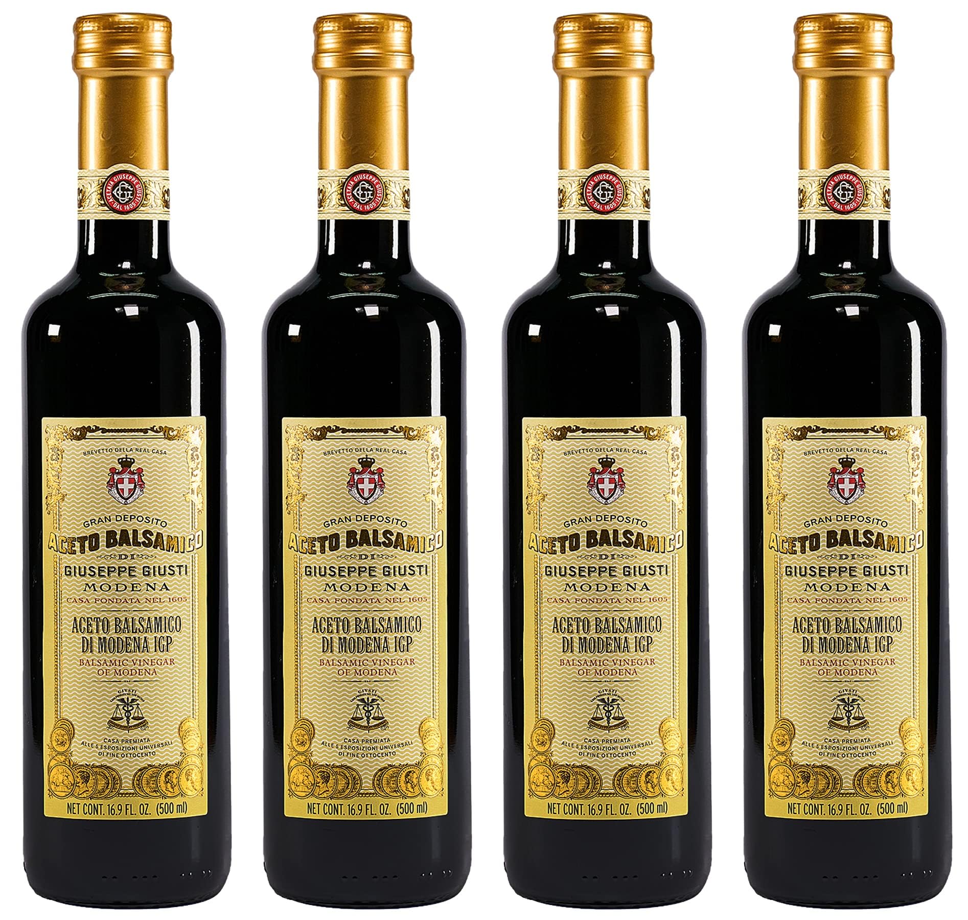 Giusti Balsamic Vinegar of Modena IGP - Authentic Italian Aceto Balsamico di Modena IGP  Made in Italy  Perfect for Marinades  Vinaigrettes & Sauces - 16.9 fl oz (500 ml) - Pack of 4