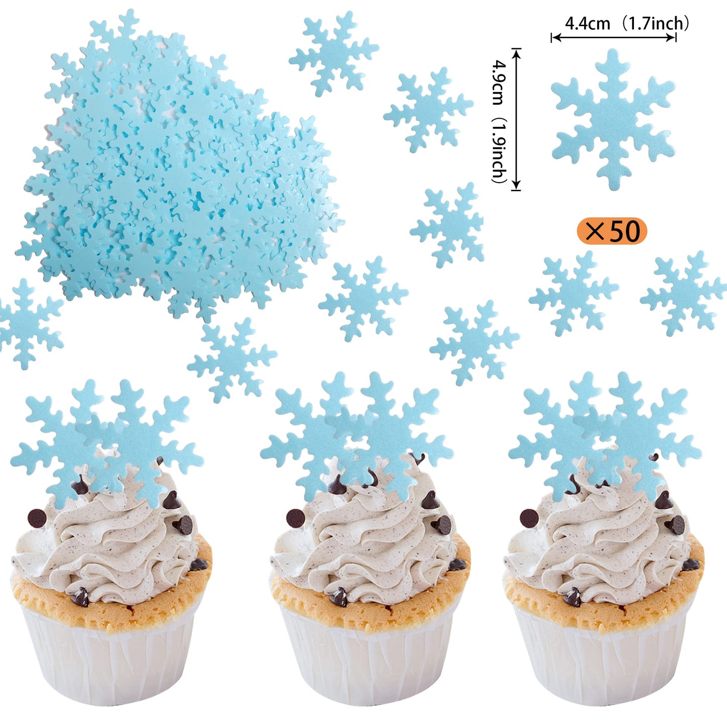 50 Pcs Edible Snowflake Cupcake Toppers Winter Frozen Theme Cupcake Picks Rice Paper Chrstmas Snowflake Cake Decorations For Win