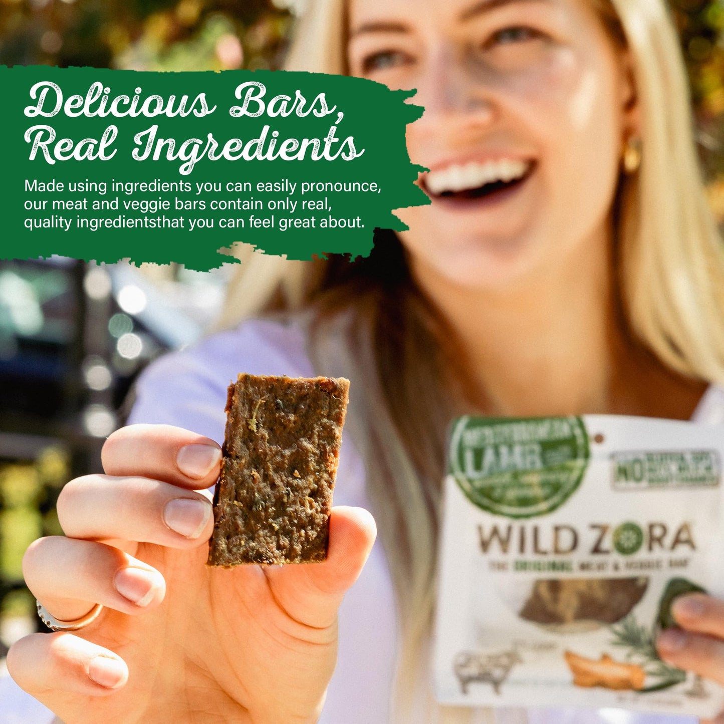 WILD ZORA Meat & Veggie Bars, Mediterranean Lamb, 10-Pack, Gluten Free, High Protein, 1 Ounce Each