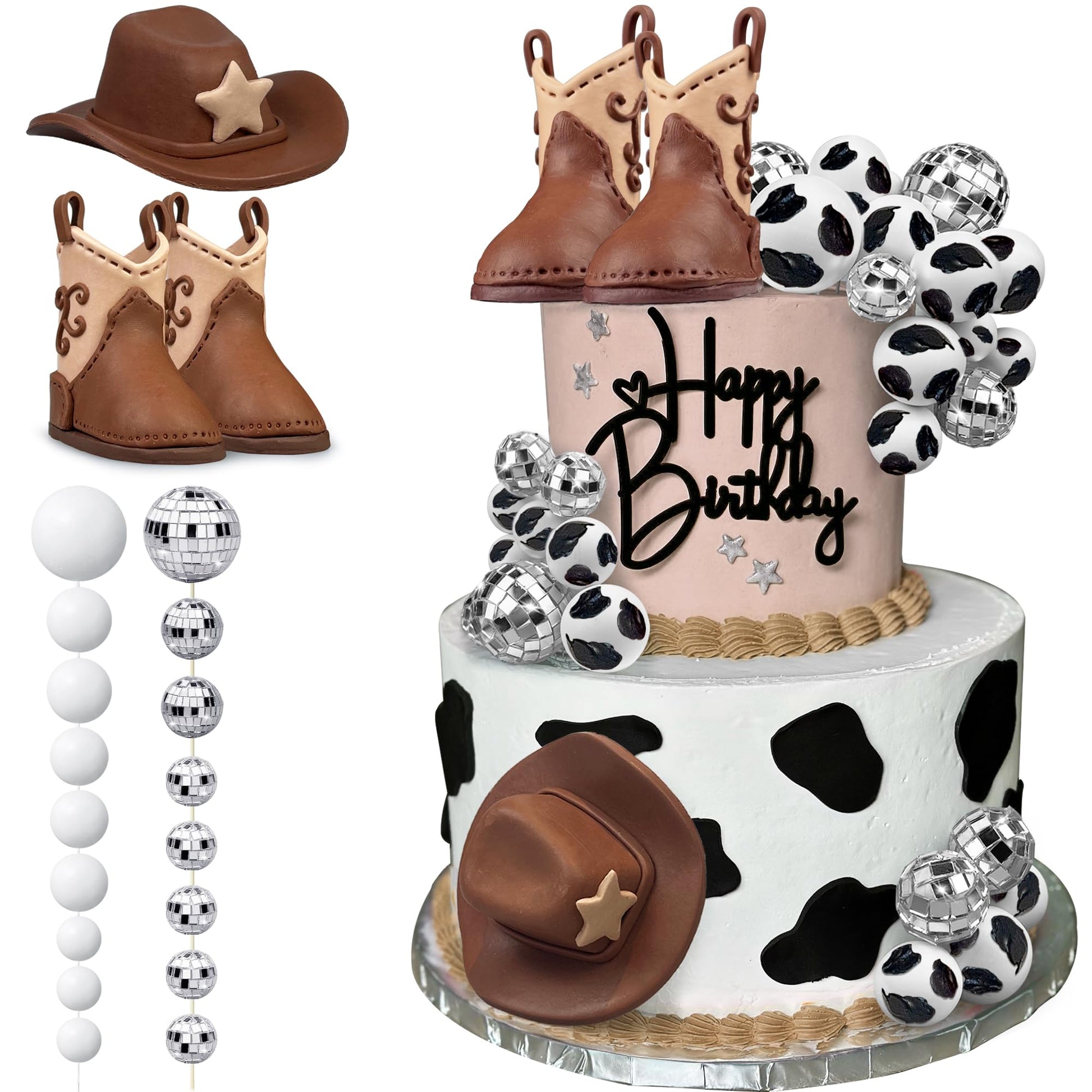 Cowboy Cake Decorations Cowboy Hat And Boot Cake Toppers Disco Ball Cake Topper Western Cowboy Cowgirl Birthday Baby Shower Part