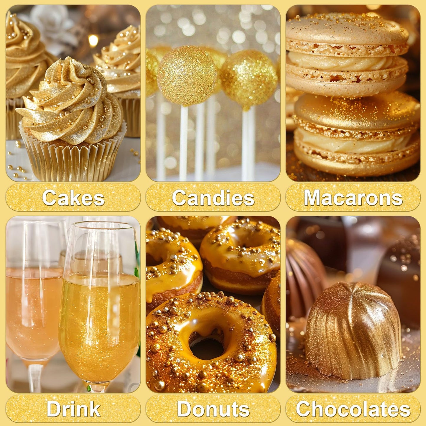 Gold Edible Glitter - 5G Food Grade Cake Decorating Shimmering Glitter, Edible Sprinkle Luster Dust For Drinks, Chocolates, Fond